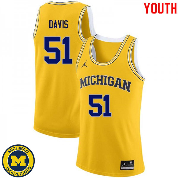 Youth University of Michigan #51 Austin Davis Yellow NCAA Basketball Jersey